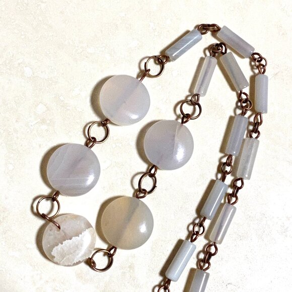 Geometric Round Agate Necklace, Rustic Genuine Gemstone Copper Link Necklace - Picture 6 of 9
